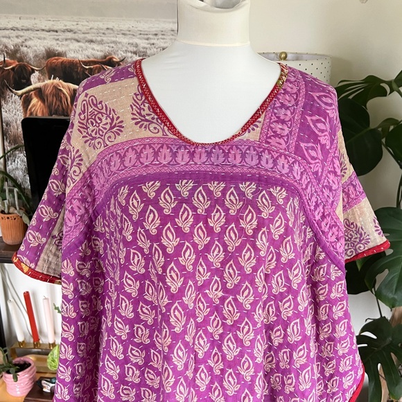 Little Hippie Chick Kantha Pink and Purple Top Poncho S/M - Picture 3 of 8